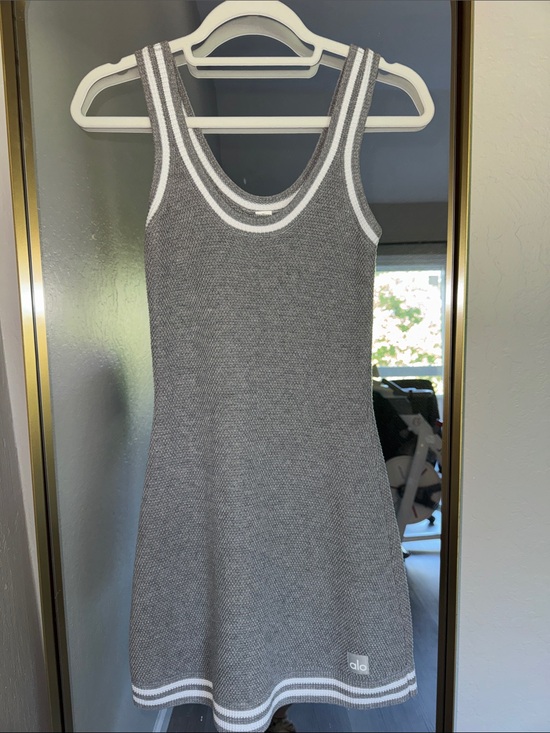 ALO Yoga Dresses & Skirts - ALO Yoga Gray Knit Tank Mini Dress with White Trim